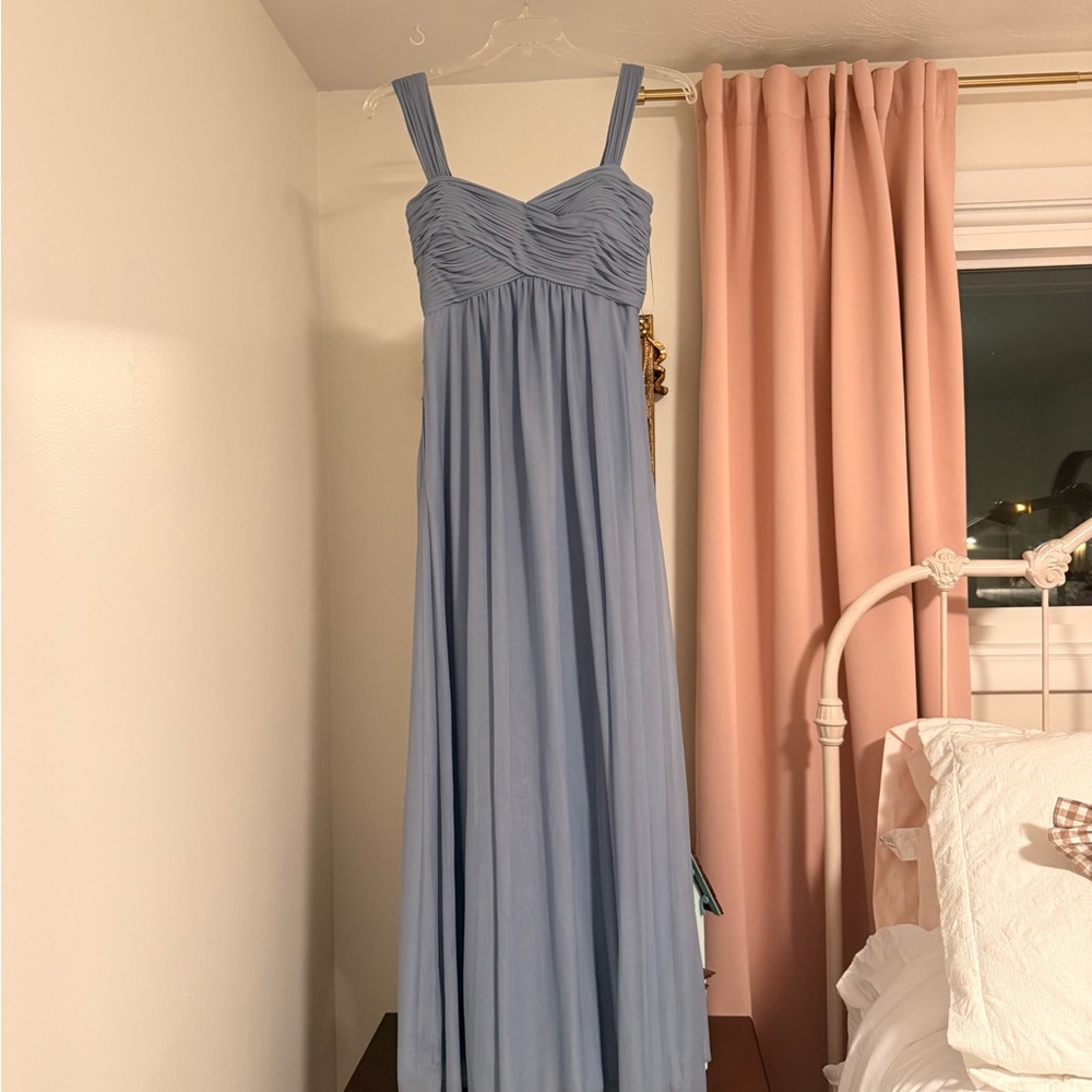 Light Blue Maxi Dress with Ruched Bodice